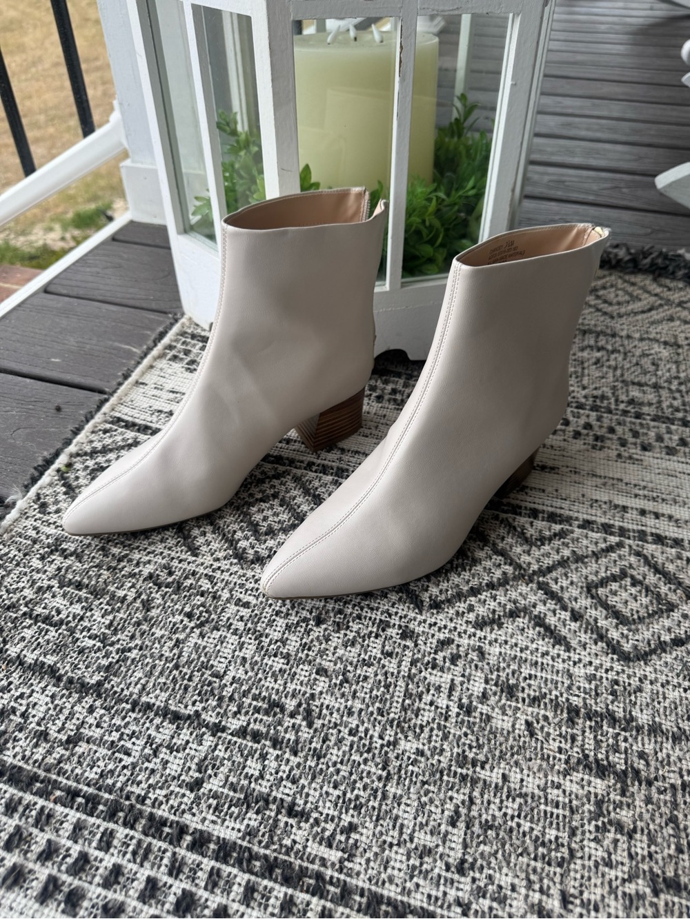 The Limited Cream Chandey Pointed Toe Ankle Boots with Stacked Heel